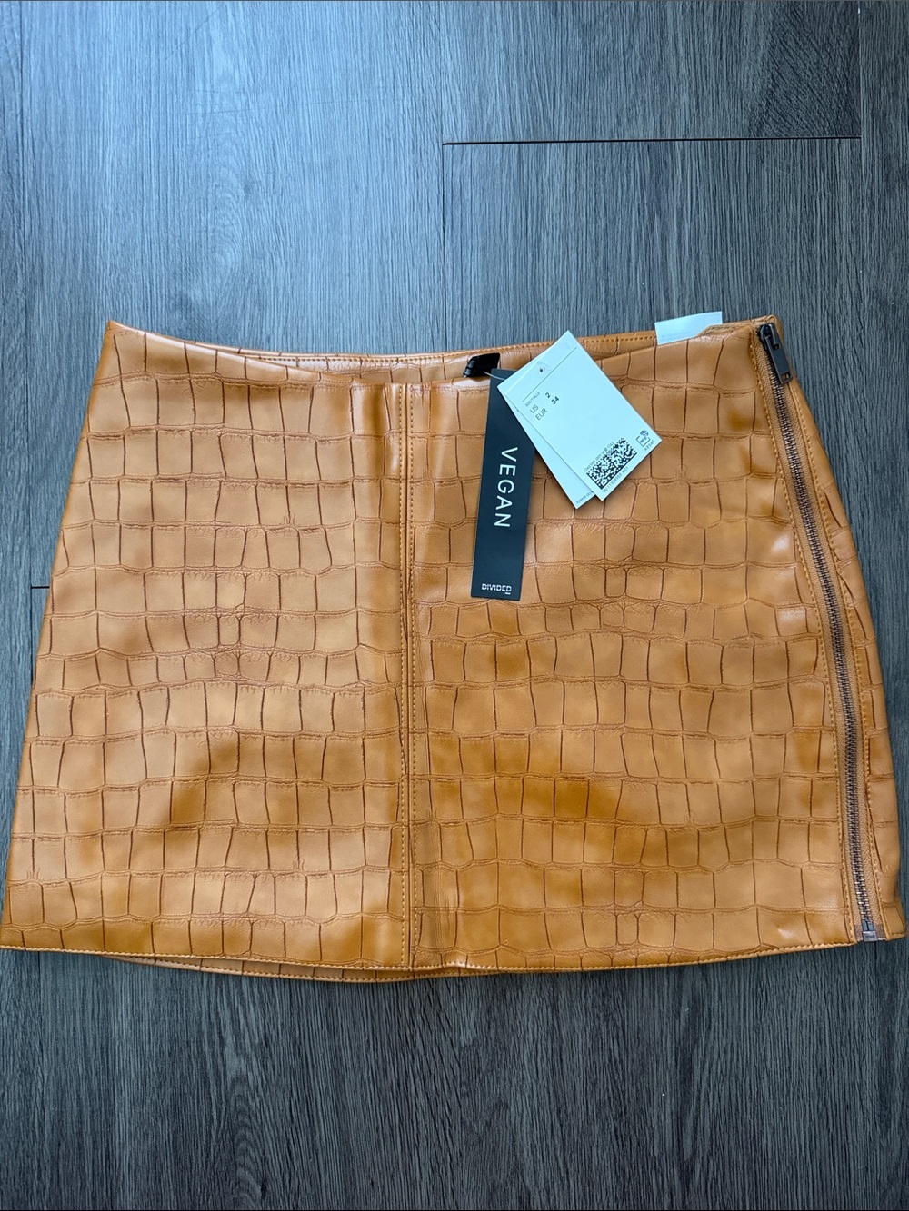 Vegan Croc-Embossed Mini Skirt in Tan